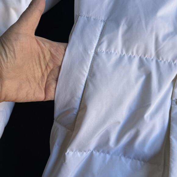 NERDY Coat Small White Long Hooded Down Puffer Parka Stripe Logo Full Zip - Picture 7 of 14